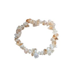 A ladies split bracelet made of citrine beads in a variety of shapes and sizes, including round, oval, and irregular shapes. The bracelet has a natural, earthy color palette with shades of yellow, orange, and white.