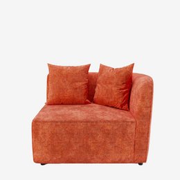  Curved 2-seater modular sofa in ocher velvet fabric with plush cushions.