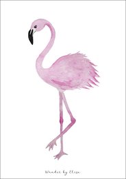 A vibrant pink flamingo poster, featuring a detailed illustration of the graceful bird against a white background. This wall art piece would add a touch of tropical flair to any space.