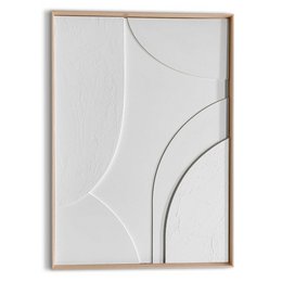 This abstract relief art piece features a minimalist, curved design in a neutral color palette. The textured surface and simple shapes create a calming, modern aesthetic that would complement a variety of home decor styles.