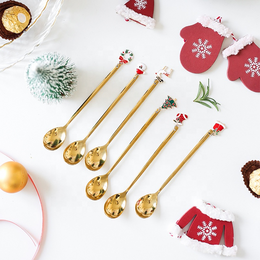  Set of 6 Christmas spoons with silver or gold decoration, ideal for coffee or tea during the holiday season.