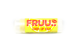 Lemon-flavored lip balm in a yellow and red packaging.