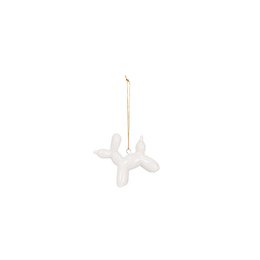  White ceramic balloon dog ornament, 6.5x3x6cm in size, suitable for hanging.
