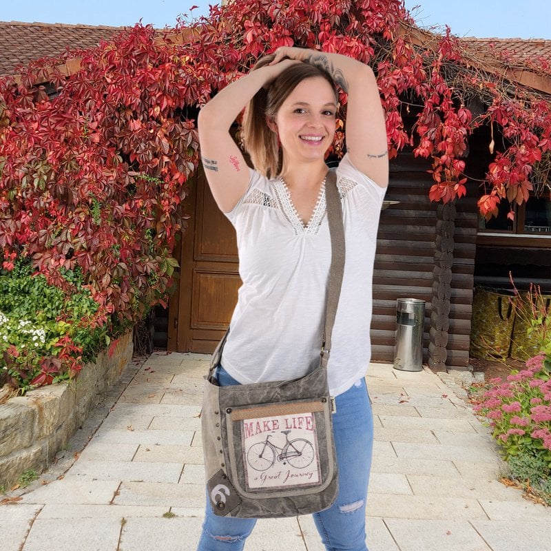 Bolso bandolera de mujer Sunsa. Bolso de lona (canvas) y cuero. Bolso bandolera de estilo vintage. Bolso bandolera grande para mujer.