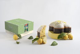  Handcrafted dove-shaped chocolate gift with lemon cream filling, made in Sicily. Packaged in a yellow box with green accents.
