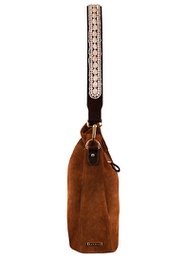 BOHO IBIZA BAG - Tracolla rosa (70 cm) + Borsa in pelle scamosciata (Cognac)