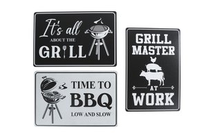 Wandbord BBQ/Grill zwart/wit metaal