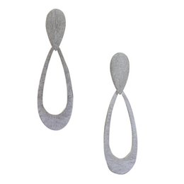 Silver teardrop-shaped earrings with a textured surface.