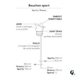 Tapón deportivo negro Gaspajoe para botellas de agua GROOVY, SPORTY o LOOPY