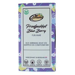 Blueberry Duo sample pack, a shampoo product featuring a floral design on the packaging. The shampoo is likely made with blueberry ingredients and is suitable for daily use.