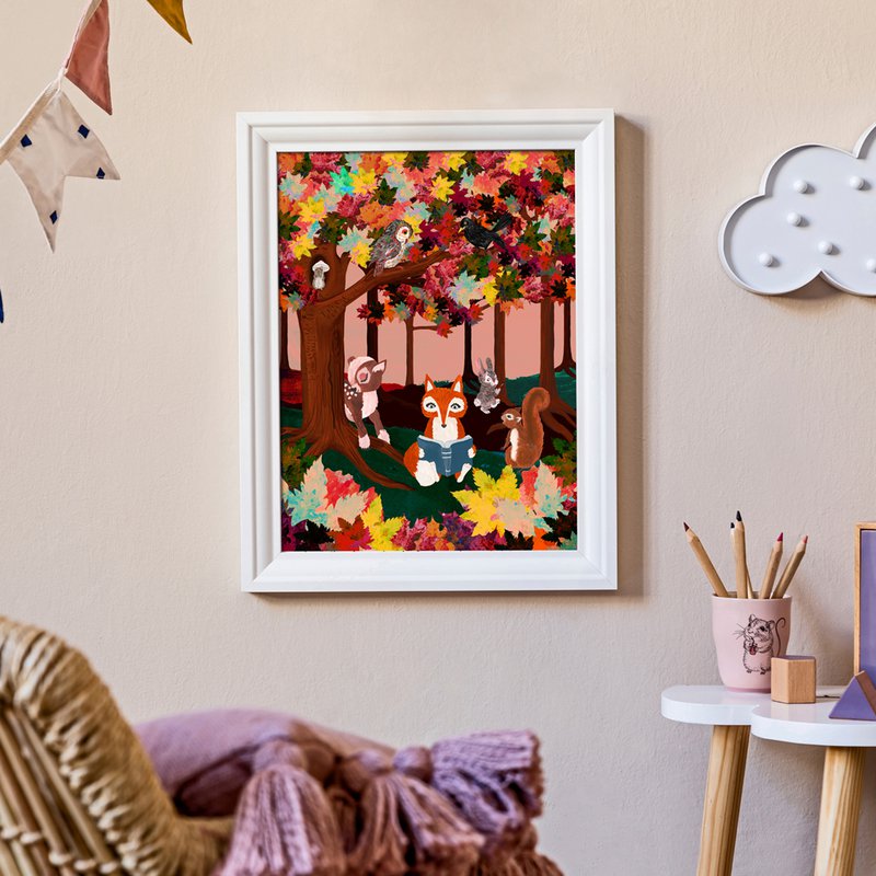 Woodland Animal Autumn Forest Print