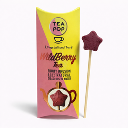 Wildberry punch tea on-a-stick, 100% natural, 20 sticks per tray, dissolves in water. Gourmet tea with natural flavors.