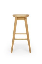 Sturdy oak wood bar stool with a honey-colored finish.