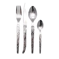 Laguiole HERITAGE Cutlery set 24 pieces engraved metal - Venetian style - shiny and satin stainless steel - Chic baroque style - Cutlery for lunch or dinner