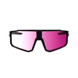 Black and pink wraparound sunglasses with a sporty, modern design.