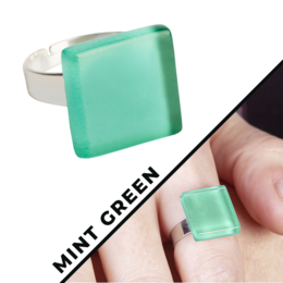 Firkantet ring med sten 15 mm • størrelse justerbar / vandtæt / upcycling