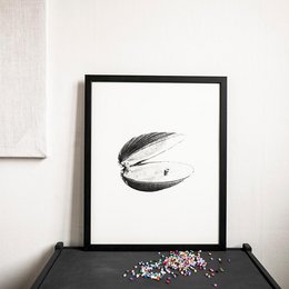 Black and white abstract wall art print featuring a minimalist pearl design.