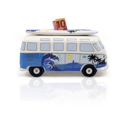 Volkswagen VW T1 Bus Spardose mit Surfboard (1:18) - Surf/Blau