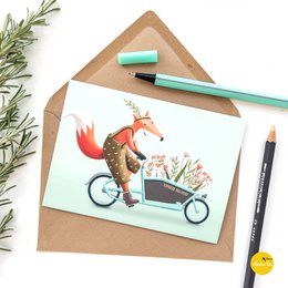 Tarjeta de felicitación Flores de bicicleta de carga