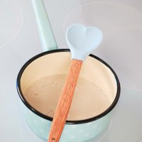 Pastel blue silicone wooden heart shaped spoon Isabelle Rose