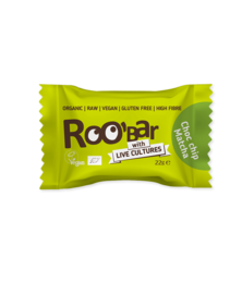 Organic choc chip and matcha ball snack bar with live cultures, made by Roobar, 22g.