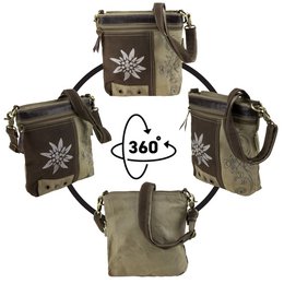 Domelo traditionele tas. Dames schoudertas. Dirndl schoudertas gemaakt van canvas (canvas) & leer. Handtas in traditionele stijl met Edelweiss-print. Crossbody tas voor dames als Oktoberfest accessoires.
