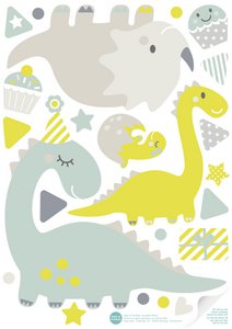 Wandtattoos „Dinoparty” Taupe/Mint/Limette