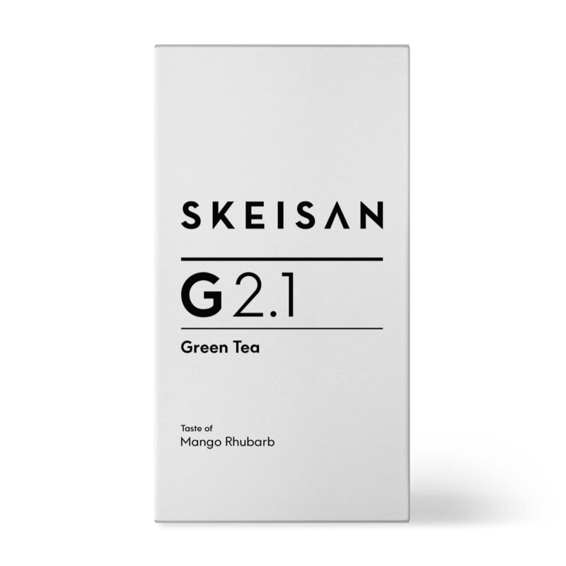 G 2.1 Theeglas: Gearomatiseerde groene thee met bloemblaadjes en mango-rabarbersmaak