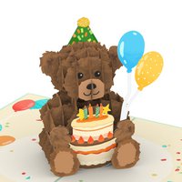 Teddy with birthday cake pop-up card