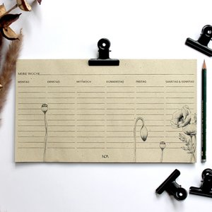 Weekly planner made of grass paper, poppies