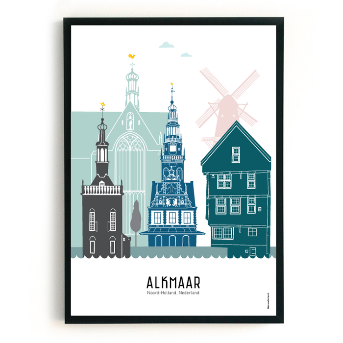Poster skyline Alkmaar in kleur