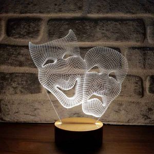 Theatrical Mask Led Lamp | Wood