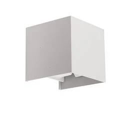 A modern, square-shaped outdoor wall light in a white finish. Features a minimalist design that would complement a variety of exterior styles.