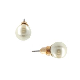Cream pearl earpins with a round, spherical shape made of lustrous pearl material.