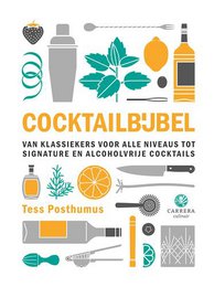 A comprehensive cocktail guide featuring a variety of cocktail-making tools, ingredients, and recipes for classic and signature cocktails.