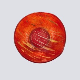  Red ceramic soup bowl with brushstroke pattern, round shape, 16cm diameter, modern artistic design.