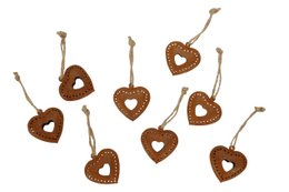  Brown wooden heart ornaments with twine, DIY craft kit, decorative hanging hearts