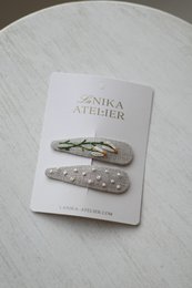 Barrettes fleur de lin naturel+pois