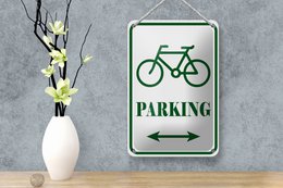 Tin sign notice 12x18cm bicycle parking white-green decoration