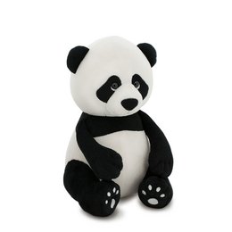 A soft, plush panda bear toy with a round, cuddly body and black and white coloring.