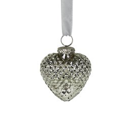 Decorative silver heart ornament, 8cm in size, with a sparkling crystal-like design.