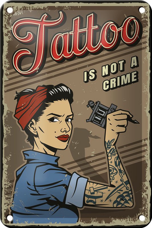 Blechschild Retro 12x18cm Tattoo is not a crime Pinup Dekoration