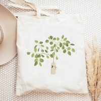 Cloth bag eucalyptus in vase - shopping bag branches jute bag bag