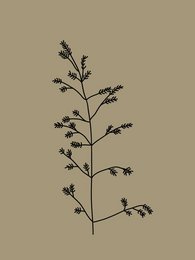 Decorative gold-colored poster featuring a minimalist silhouette of grassy plants or branches against a neutral background. The poster has a simple, natural aesthetic that would complement a variety of home decor styles.