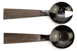 Grands couverts en corne noire avec manche triangulaire en bois
