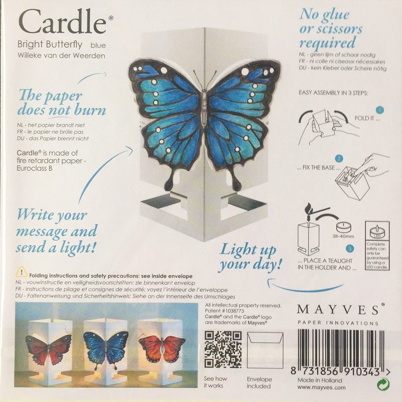 CARDLE Butterfly Blue (Heller Schmetterling) - Kerzenhalter-Grußkarte