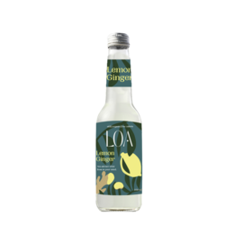 A 250ML bottle of LOA Lemon & Ginger juice, featuring a green and white label with a lemon and ginger illustration.