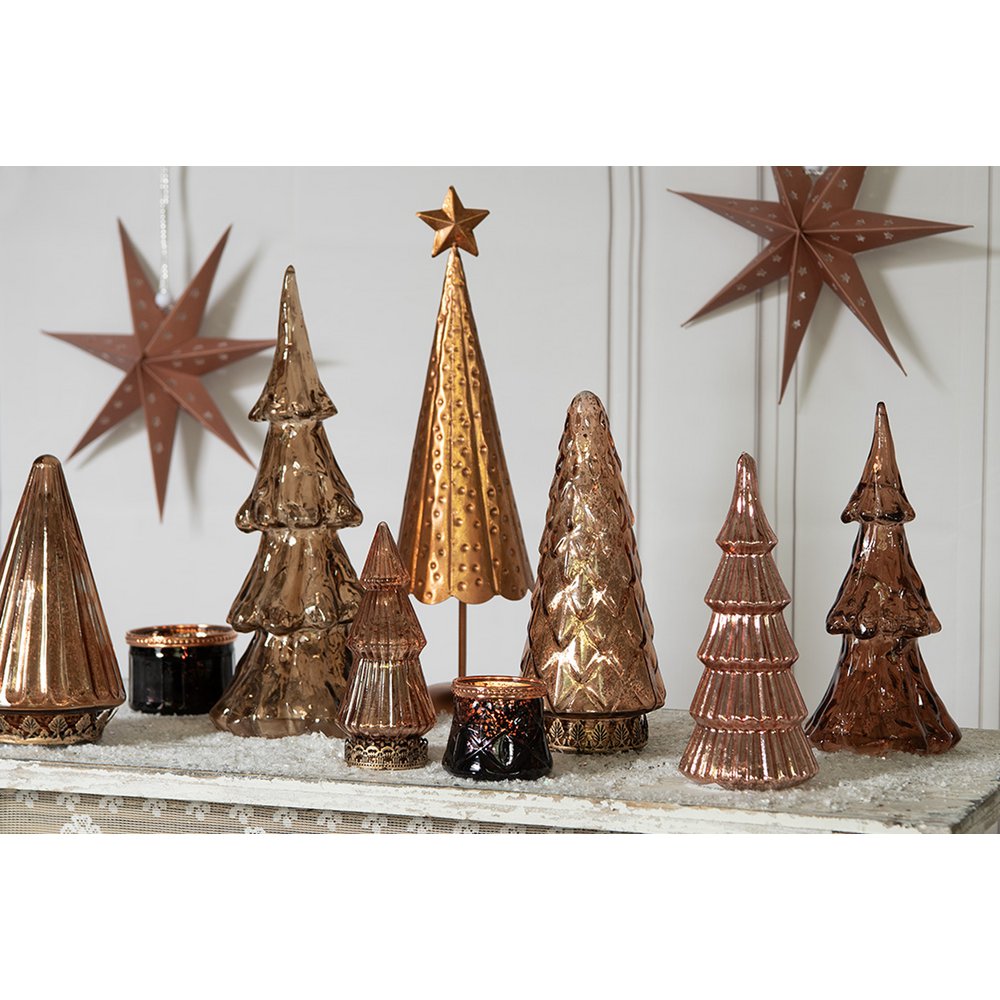 Kerstdecoratie met LED-verlichting Kerstboom Ø 14x33 cm Goudkleurig Bruin Kunststof