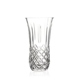A tall, clear glass vase with a diamond-patterned design. The vase has a classic, elegant shape and would be suitable for displaying flowers or other decorative items.