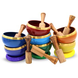 Brass Singing Bowl with Stick & Cusion 10 Cm 7 Chakra Set